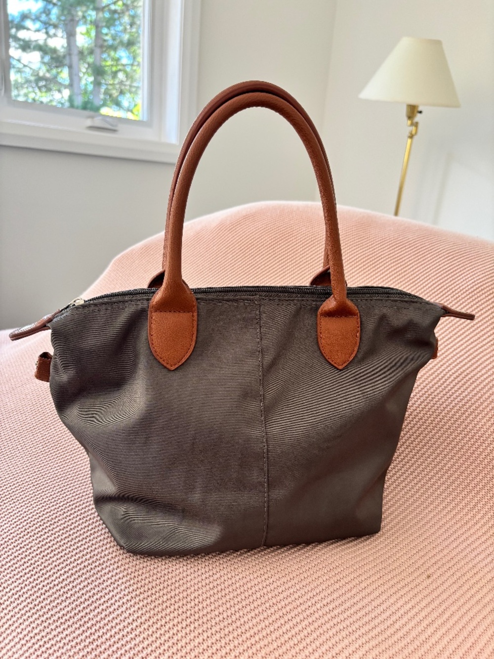 Adagio Charcoal Grey Nylon Mini Tote with Vegan Leather Handle